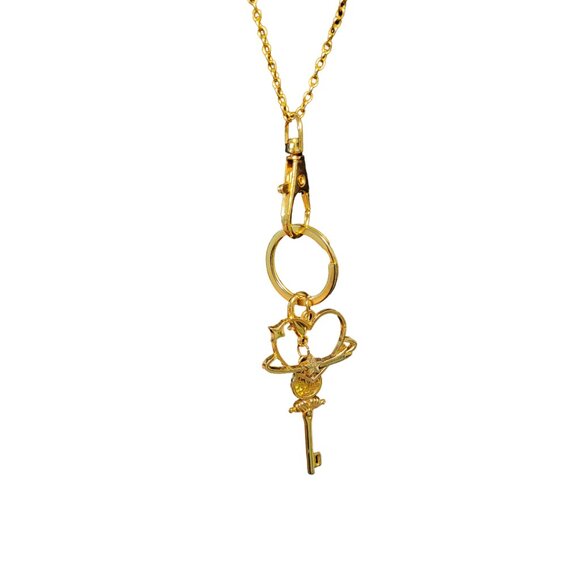Gold Plated Flat Key Ring with Gold Plated Snap Hook Heart and Key Necklace-NWT - Picture 8 of 10